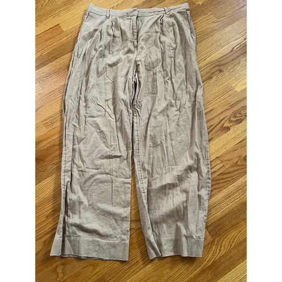 Vintage Abercrombie & Fitch linen blend high rise pleated  wide leg pants XL tan - Picture 2 of 6